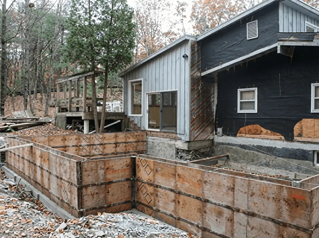Prepared site with foundation forms for home remodeling and addition project in Naperville, IL